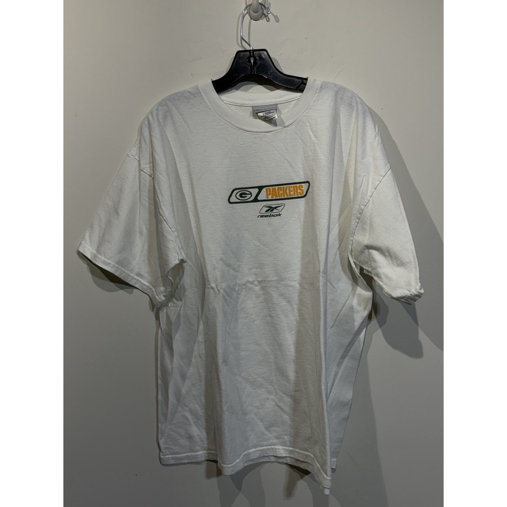 Vintage Green Bay Packers T-Shirt Reebok XL White Short Sleeve Simple Graphic